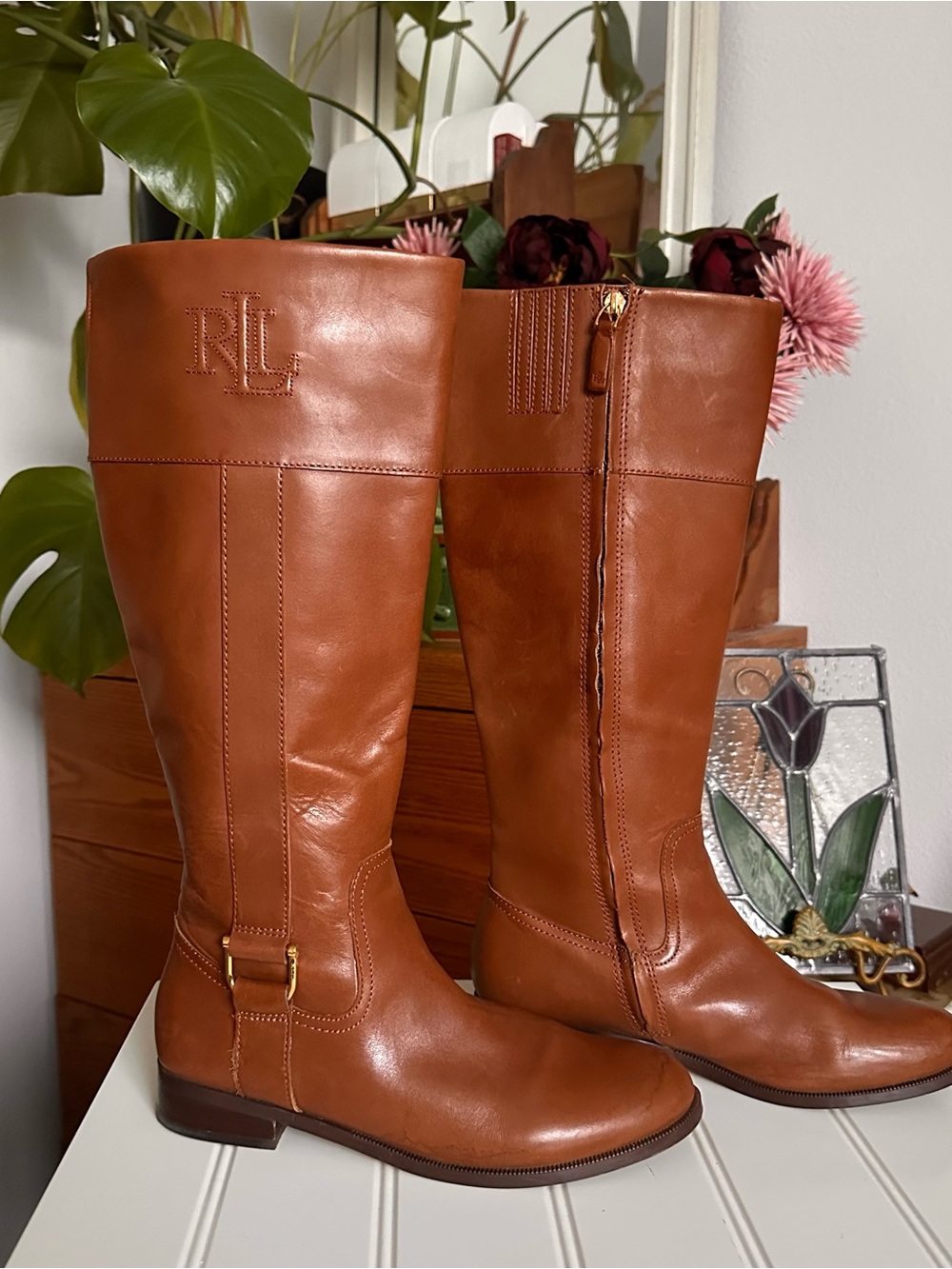 Ralph Lauren Chestnut Brown Leather Over-the-Knee Riding Boots